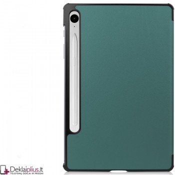 Dirbtinės odos atverčiamas dėklas - žalias (Samsung Tab S9 (SM-X710-SM-X716/Tab S9 Fe (X510-X516B/Tab S10 Fe/Tab S10 Lite)